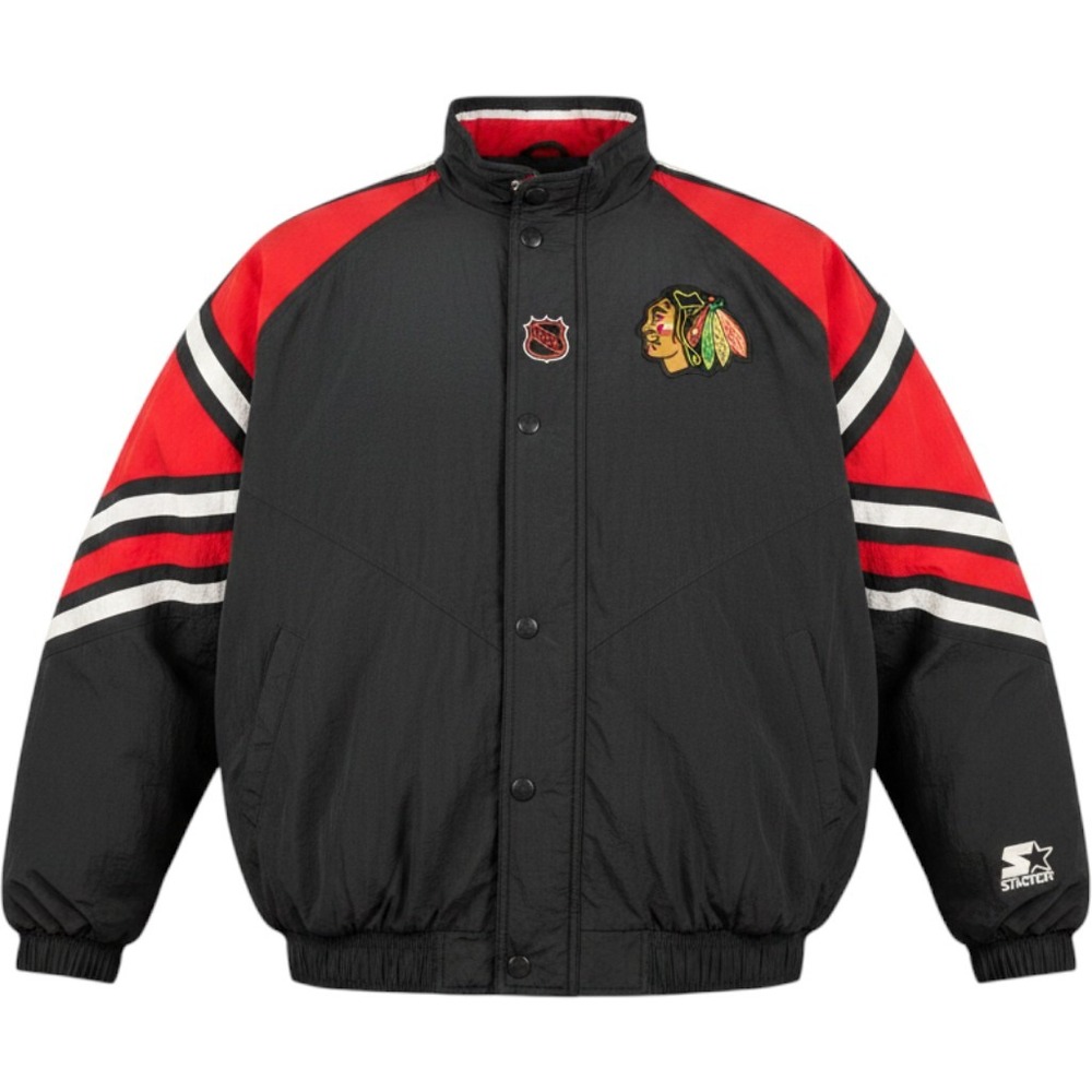 Vintage Starter NHL Chicago Blackhawks Jacket XL Center Ice Puffer Black Red